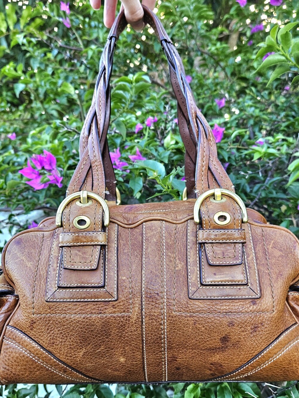 Coach Soho Mia 10048 Brown Leather Braided Handle Satchel Vintage Y2K Bag